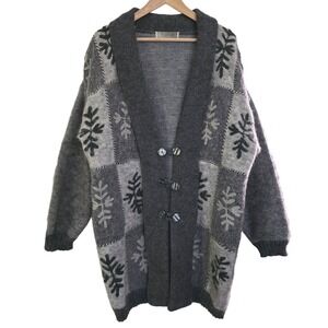 Vintage Gray Chunky Wool Shawl Collar Fuzzy Longline Cardigan‎ XL Silber Line